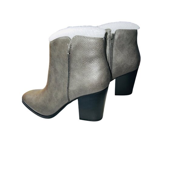 Sun Stone Gray Ankle Boots 9.5M Womens Zip Closure Faux Leather Block 3in Heel - Picture 2 of 4